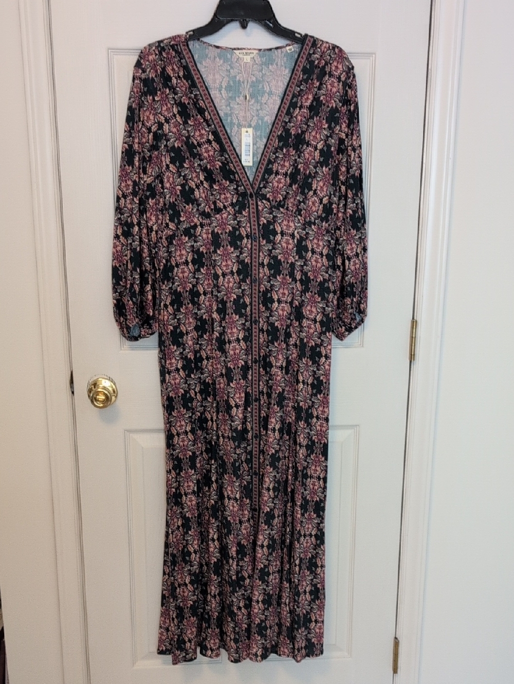 Max Studio Black Maxi Dress with Pink Floral Print